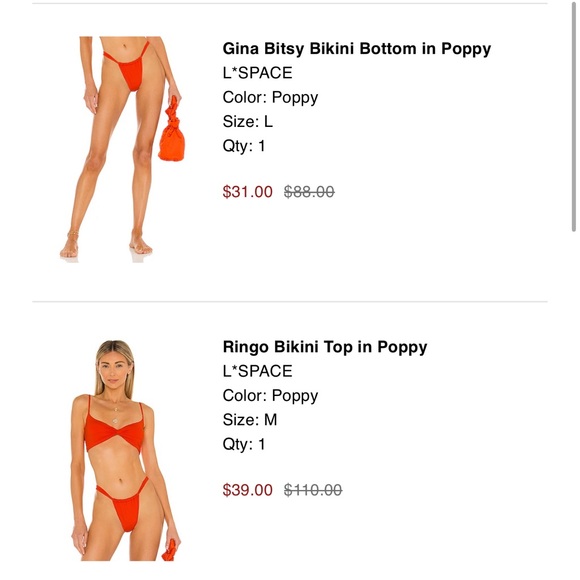 NWOT L*Space Thong Bikini in Poppy - Picture 2 of 5